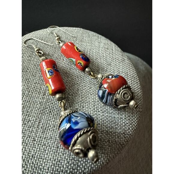 Vintage 1950’s Murano Glass French Dangle Drop Earrings Artisan Boho Festival - Picture 2 of 5